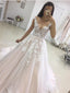 See Through Cap Sleeves A-line Wedding Dresses Online, Cheap Champagne Bridal Dresses, WD454