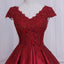 See Through Cap Sleeves Red Lace A line Long Evening Prom Dresses, 17557