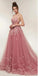 See Through Dusty Pink Lace A-line Long Evening Prom Dresses, Cheap Sweet 16 Dresses, 18354