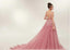 See Through Dusty Pink Lace A-line Long Evening Prom Dresses, Cheap Sweet 16 Dresses, 18354