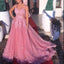 See Through Dusty Pink Lace A-line Long Evening Prom Dresses, Cheap Sweet 16 Dresses, 18354