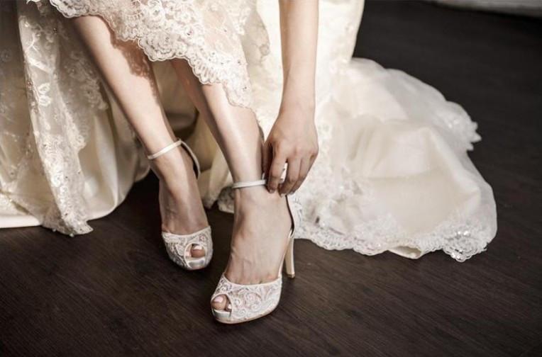 See through Ivory Lace Women's High Heels Fish Toe Wedding Shoes, S009
