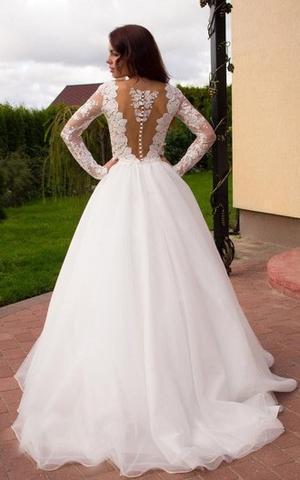 See Through Long Sleeve Lace A-line Custom  Wedding Bridal Dresses, WD284