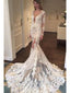 See Through Mermaid Long Sleeves V-neck Lace Wedding Dresses Online,WD734