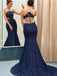 See Through Navy Lace Mermaid Long Evening Prom Dresses, Cheap Sweet 16 Dresses, 18368