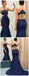 See Through Navy Lace Mermaid Long Evening Prom Dresses, Cheap Sweet 16 Dresses, 18368