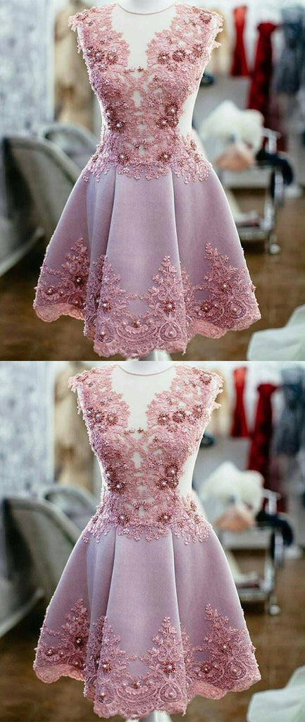 See Through Pink Lace Short Homecoming Dresses Online, CM676