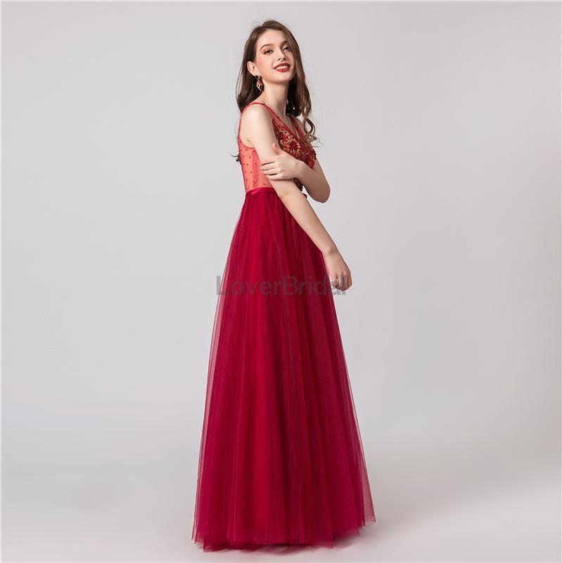 See Through Red Applique Evening Prom Dresses, Evening Party Prom Dresses, 12102