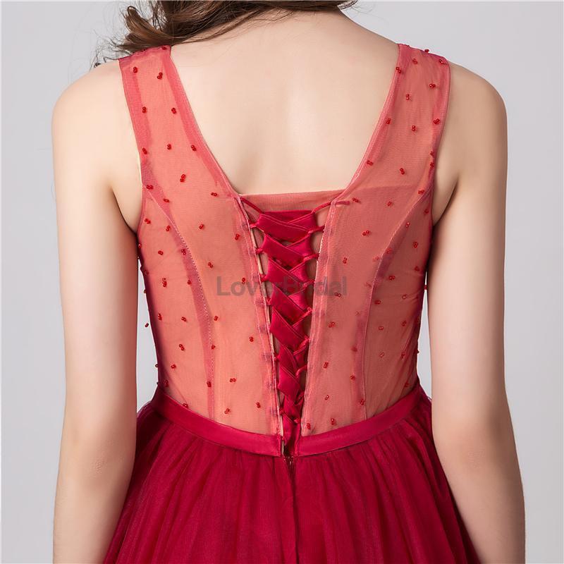 See Through Red Applique Evening Prom Dresses, Evening Party Prom Dresses, 12102