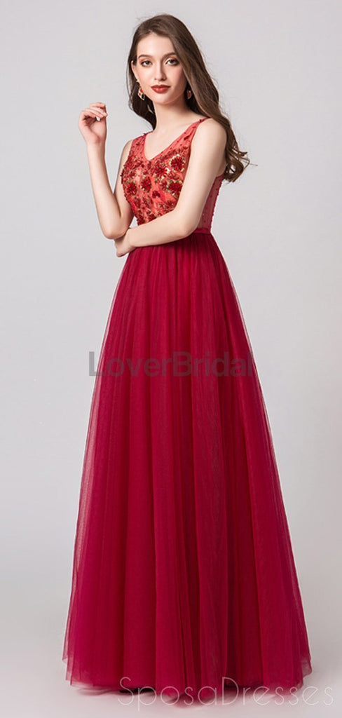 See Through Red Applique Evening Prom Dresses, Evening Party Prom Dresses, 12102