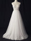 See Through V Neck Lace Cheap Custom A-line Long Wedding Bridal Dresses, WD290