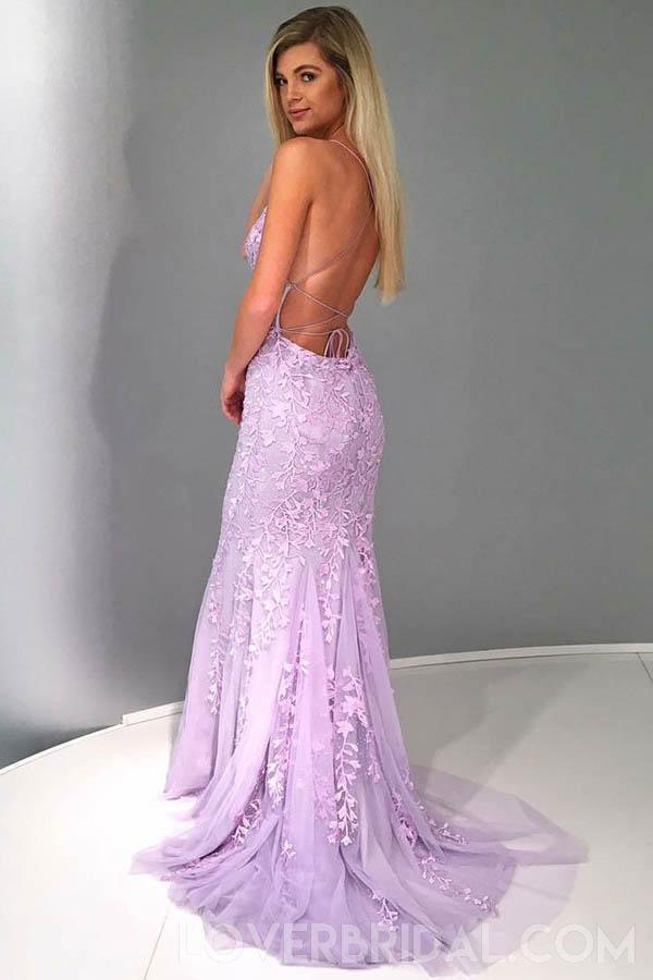 Sexy Backless Blue Lace Mermaid Scoop Long Evening Prom Dresses, Cheap Sweet 16 Dresses, 18380