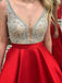 Sexy Backless Deep Neckline Red Skirt Delicate Beading A-line Long Evening Prom Dresses, 17356