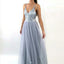 Sexy Backless Gray Sequin Tulle Long Evening Prom Dresses, Popular Cheap Long Party Prom Dresses, 17290