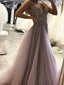 Sexy Backless Grey V Neck Beaded Long Custom Evening Prom Dresses, 17437