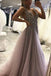 Sexy Backless Grey V Neck Beaded Long Custom Evening Prom Dresses, 17437