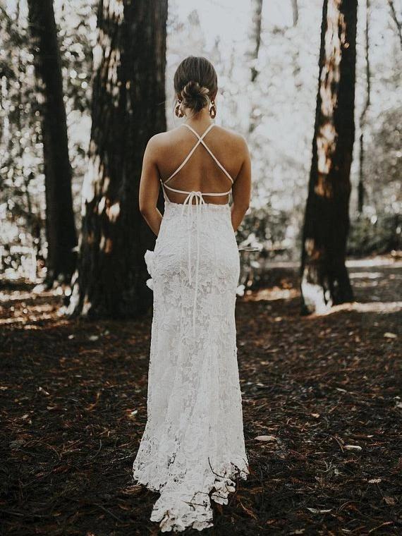 Sexy Backless Lace Mermaid Wedding Dresses Online, Cheap Bridal Dresses, WD660