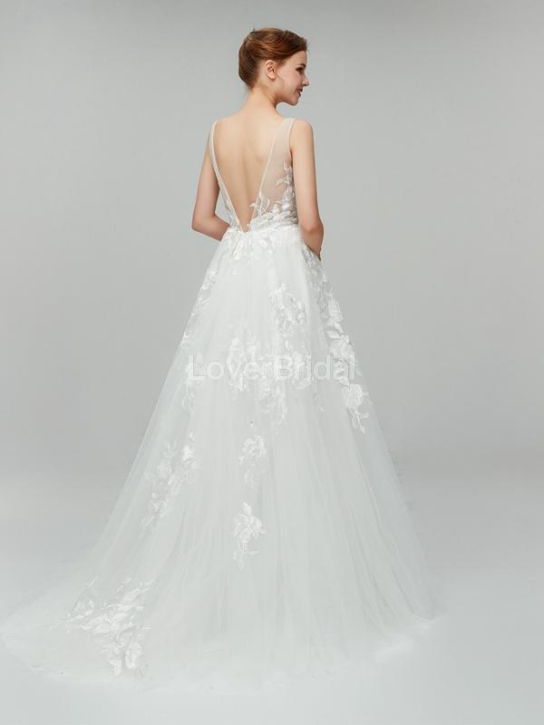 Sexy Backless Lace V Neck Cheap Wedding Dresses Online, Cheap Bridal Dresses, WD553