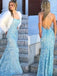 Sexy Backless Light Blue Mermaid Long Evening Prom Dresses, Evening Party Prom Dresses, 12167