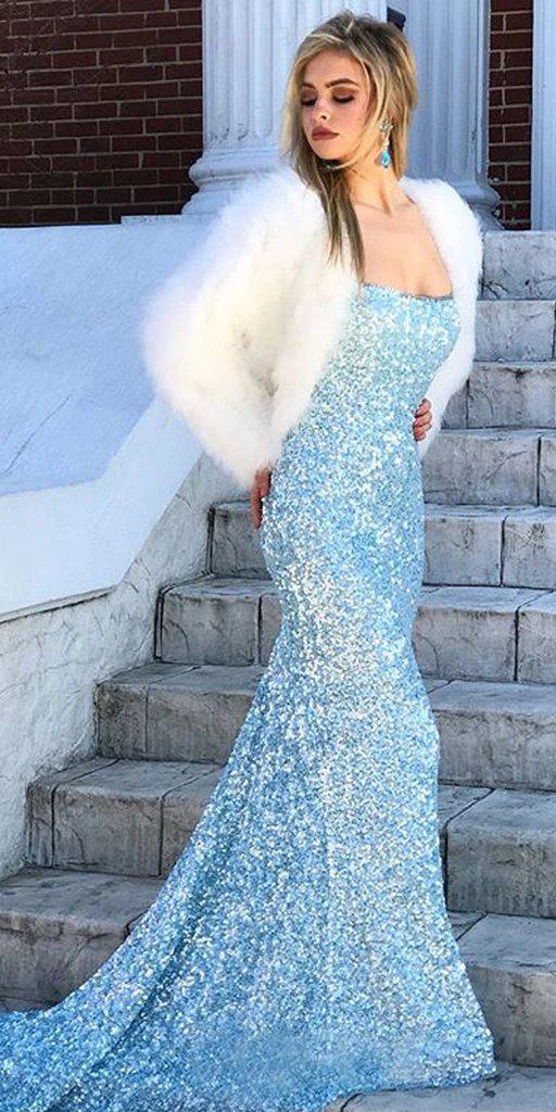 Sexy Backless Light Blue Mermaid Long Evening Prom Dresses, Evening Party Prom Dresses, 12167