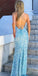 Sexy Backless Light Blue Mermaid Long Evening Prom Dresses, Evening Party Prom Dresses, 12167