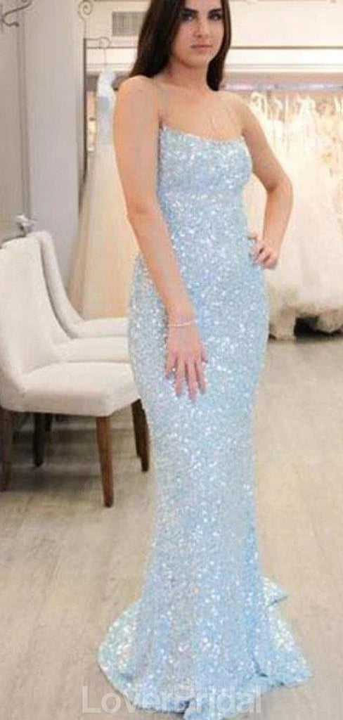 Sexy Backless Light Blue Mermaid Long Evening Prom Dresses, Evening Party Prom Dresses, 12167