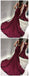 Sexy Backless Maroon Sequin Mermaid Side Slit Long Evening Prom Dresses, Sparkly Sweet 16 Dresses, 18341