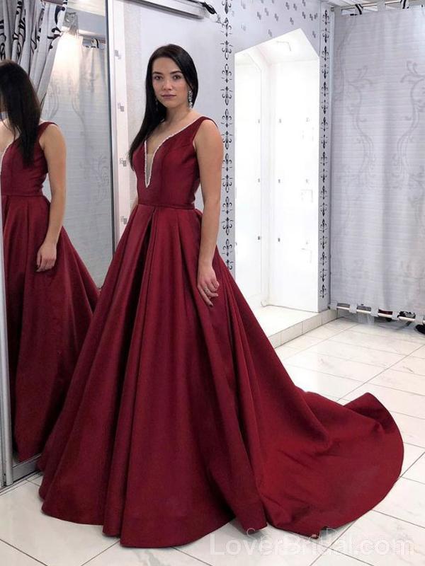 Sexy Backless Maroon Simple Long Evening Prom Dresses, Cheap Custom Party Prom Dresses, 18581