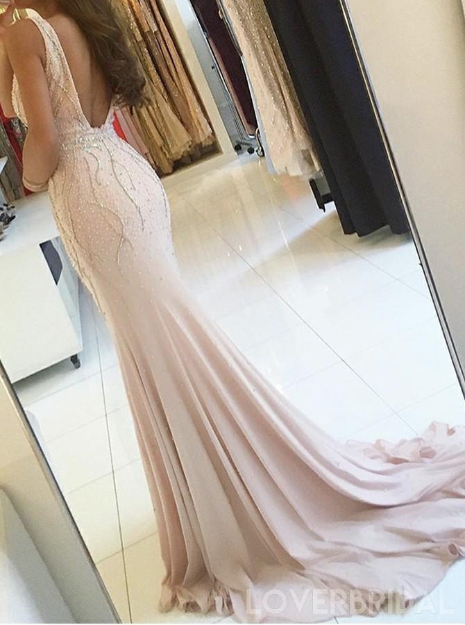 Sexy Backless Mermaid Beaded Evening Prom Dresses, Cheap Custom Sweet 16 Dresses, 18537