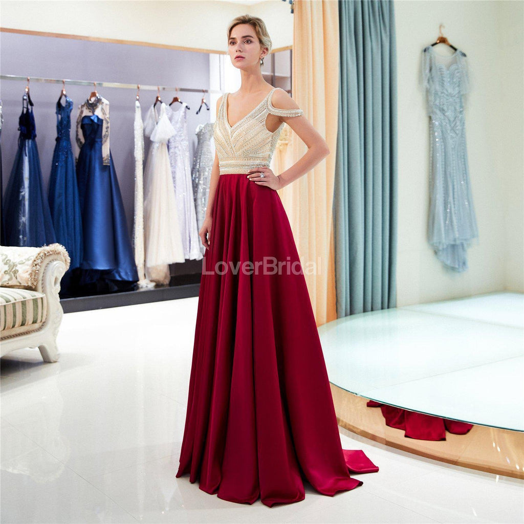 Sexy Backless Off Shoulder Beaded Evening Prom Dresses, Evening Party Prom Dresses, 12028