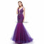 Sexy Backless Purple V Neck Mermaid Evening Prom Dresses, Evening Party Prom Dresses, 12107