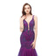 Sexy Backless Purple V Neck Mermaid Evening Prom Dresses, Evening Party Prom Dresses, 12107