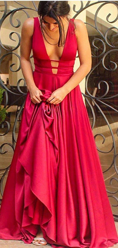 Sexy Backless Red A-line Long Evening Prom Dresses, Evening Party Prom Dresses, 12304