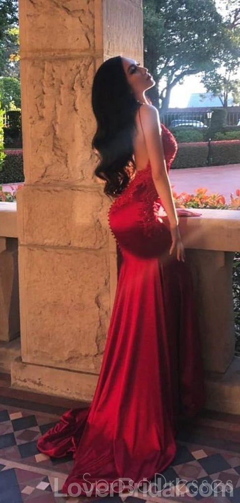 Sexy Backless Red Mermaid Long Evening Prom Dresses, Cheap Custom Party Prom Dresses, 18575
