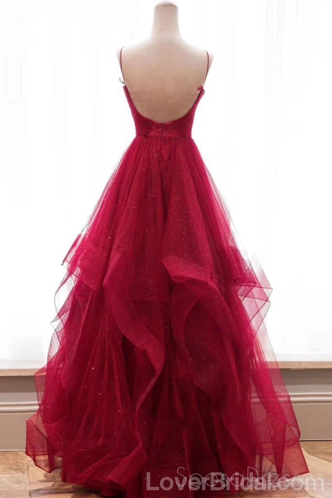 Sexy Backless Red Sparkly Long Evening Prom Dresses, Cheap Custom Party Prom Dresses, 18587