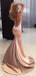 Sexy Backless Rose Gold Mermaid Long Evening Prom Dresses, Cheap Custom Party Prom Dresses, 18571