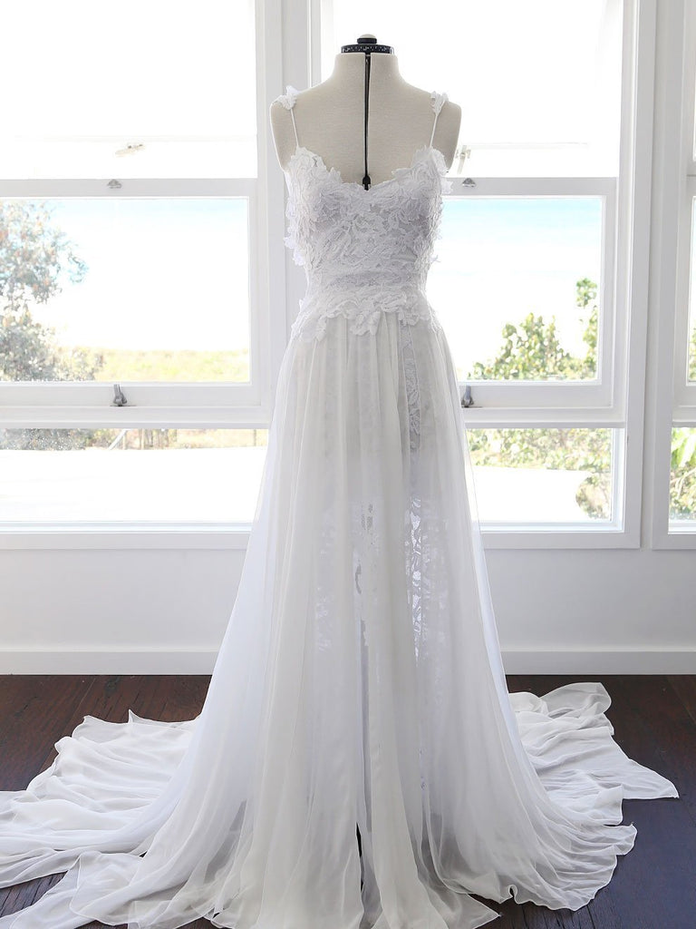 Sexy Backless Side Slit Beach Wedding Dresses Online, Cheap Beach Bridal Dresses, WD455