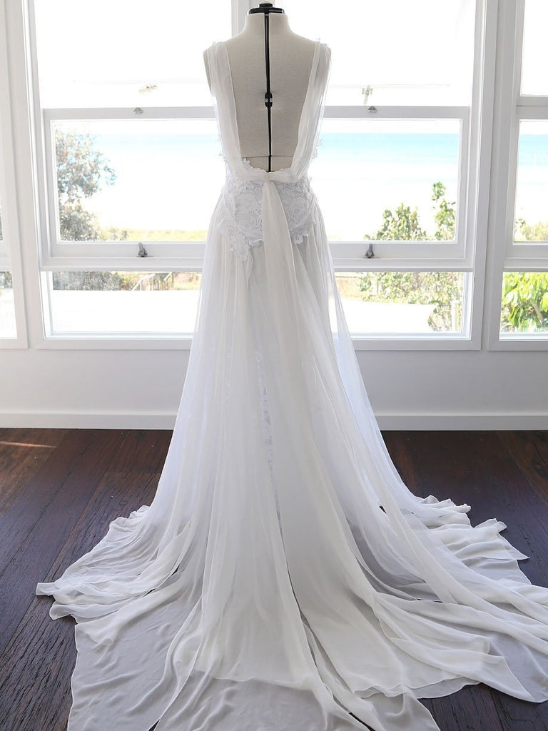 Sexy Backless Side Slit Beach Wedding Dresses Online, Cheap Beach Bridal Dresses, WD455