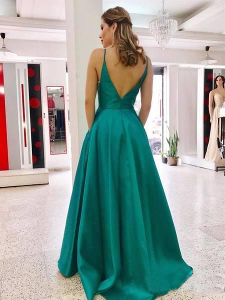 Sexy Backless Simple Green Cheap Long Evening Prom Dresses, Evening Party Prom Dresses, 18639