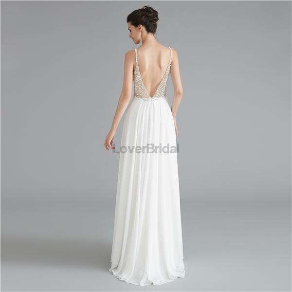 Sexy Backless Spaghetti Straps Beaded See Through Long Evening Prom Dresses, Evening Party Prom Dresses, 12121
