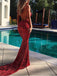 Sexy Backless V neck Mermaid Sequin Cheap Long Evening Prom Dresses, Cheap Sweet 16 Dresses, 18389