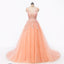 Sexy Backless V Neckline Lace A line Peach Long Evening Prom Dresses, Popular Cheap Long 2022 Party Prom Dresses, 17227