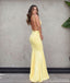 Sexy Backless Yellow Mermaid Long Evening Prom Dresses, Cheap Party Custom  Prom Dresses, 18618