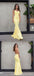 Sexy Backless Yellow Mermaid Long Evening Prom Dresses, Cheap Party Custom  Prom Dresses, 18618