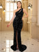 Sexy Black Mermaid One Shoulder Cheap Long Prom Dresses Online,12775