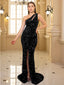 Sexy Black Mermaid One Shoulder Cheap Long Prom Dresses Online,12775