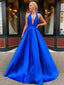 Sexy Blue A-line Halter V-neck Cheap Long Prom Dresses Online,12425