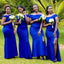 Sexy Blue Mermaid Off Shoulder Side Slit Long Bridesmaid Dresses,WG1051