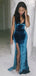 Sexy Blue Mermaid Spaghetti Straps V-neck Cheap Long Bridesmaid Dresses,WG1430