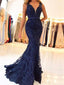 Sexy Blue Mermaid V-neck Maxi Long Prom Dresses,Evening Dresses,12936